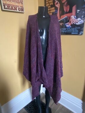 Oscar De La Renta Cozy Open-Front Textured Draped Poncho - Deep Plum One Size